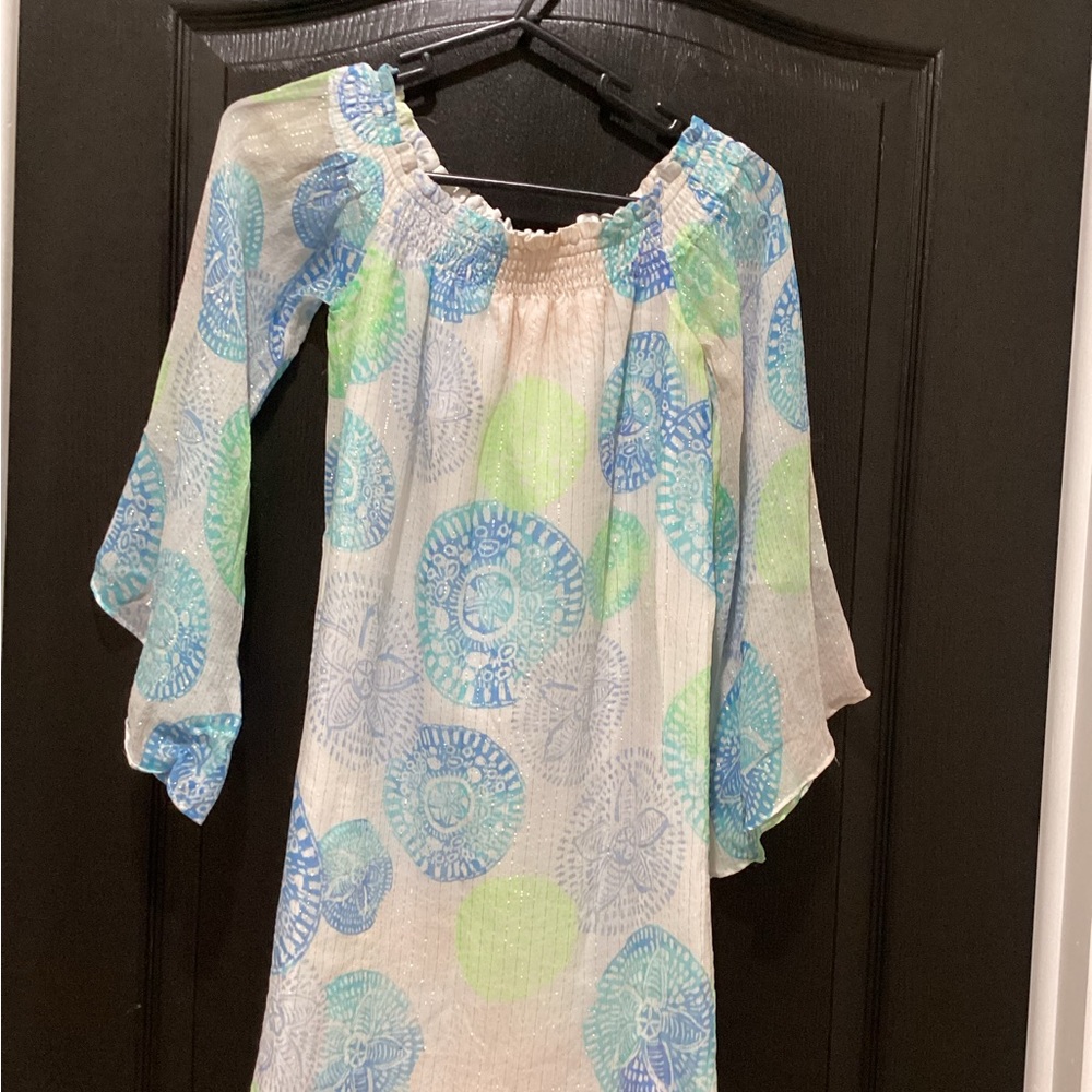 Lilly Pulitzer Abi Silk “Dune Our Dress” Off the Shoulders